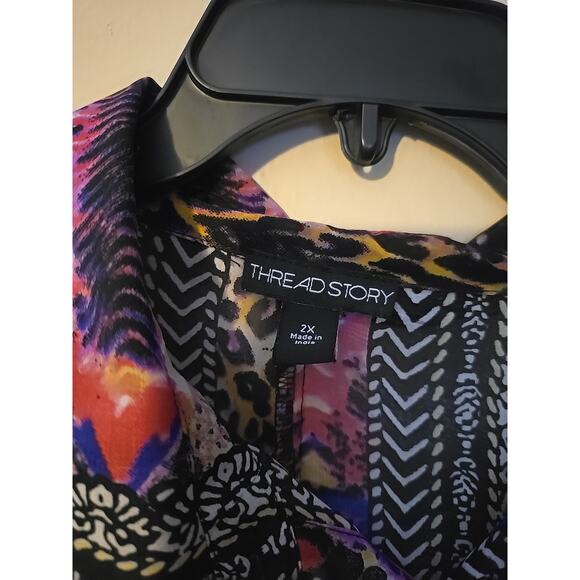 Thread Story Purple Black Mixed Print Long Sleeve Shirt Dress Womans Size 2X - Picture 6 of 7